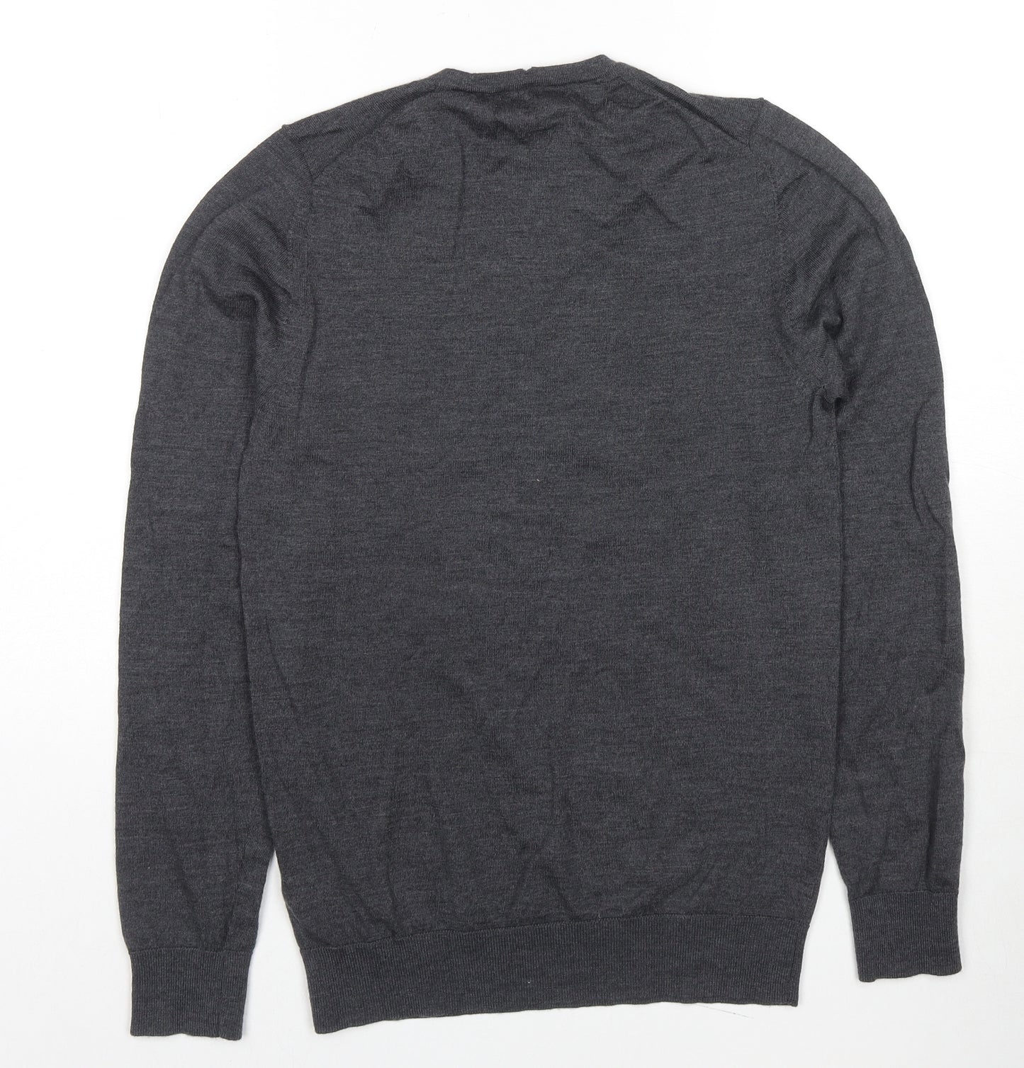 Marks and Spencer Mens Grey Round Neck Wool Pullover Jumper Size S Long Sleeve