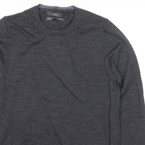 Marks and Spencer Mens Grey Round Neck Wool Pullover Jumper Size S Long Sleeve