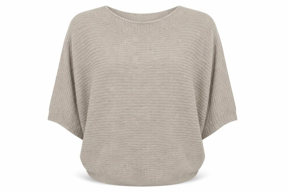 Front view of Ellie B women’s brown boat neck polyester jumper one size