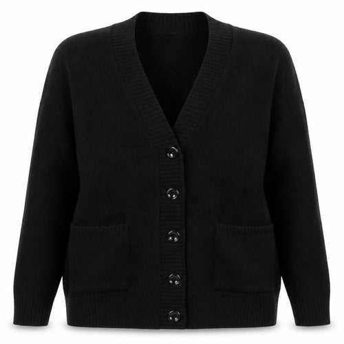 Choice Womens Black V-Neck Acrylic Cardigan Jumper Size L