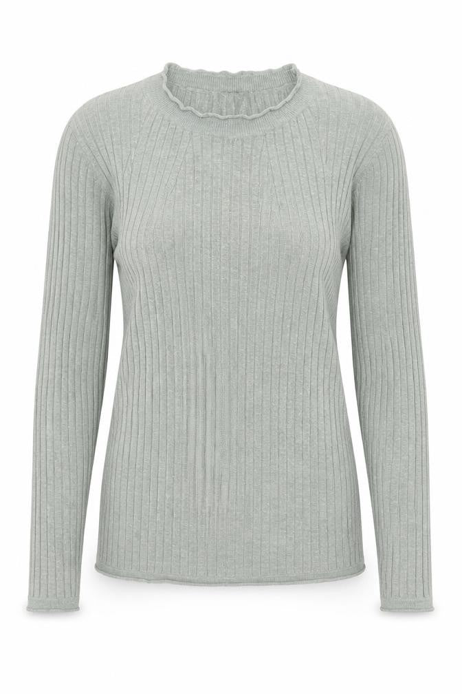 Front view of 4X4 women’s green round neck viscose jumper, size M