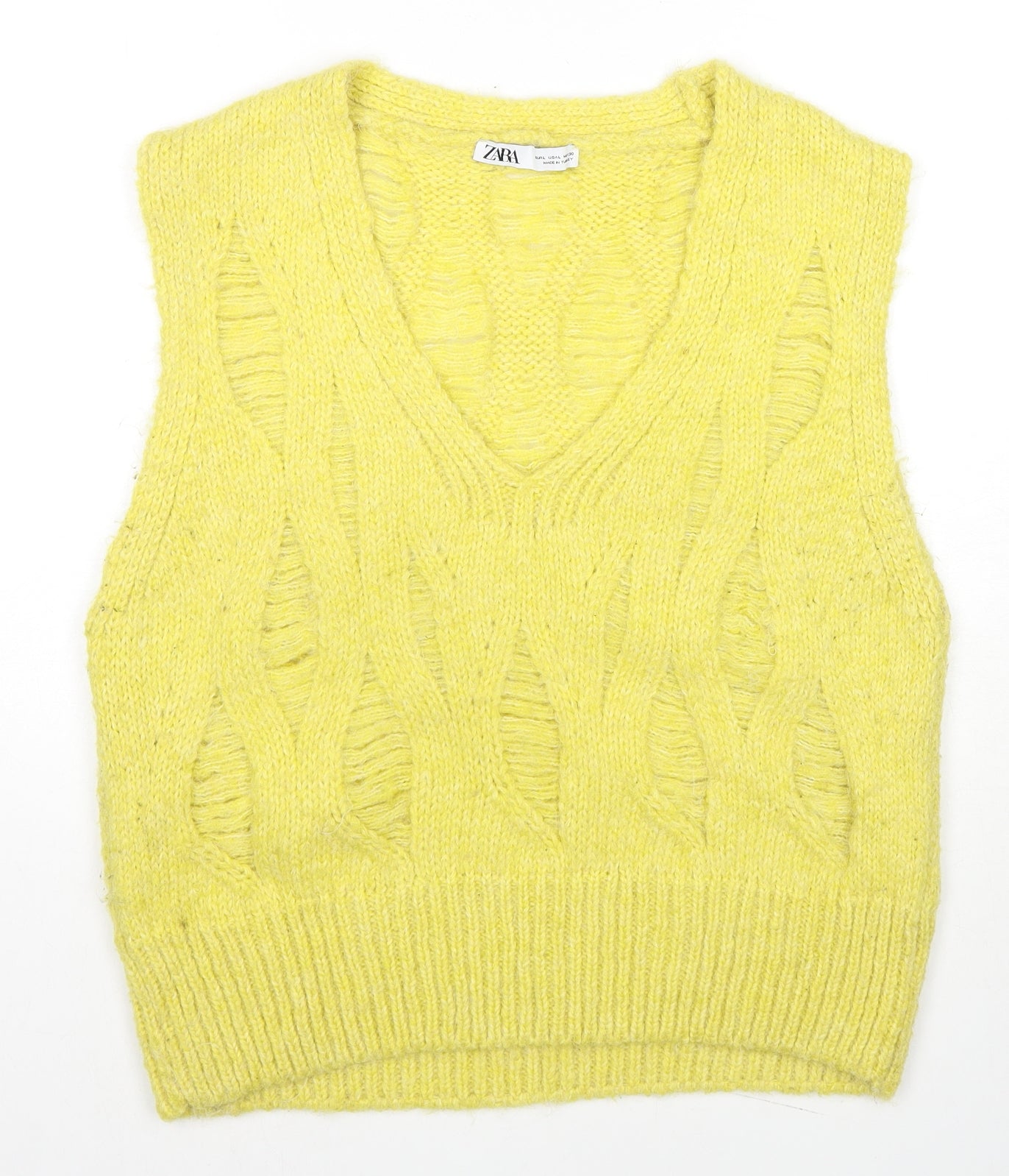 Zara Womens Yellow V-Neck Acrylic Vest Jumper Size L