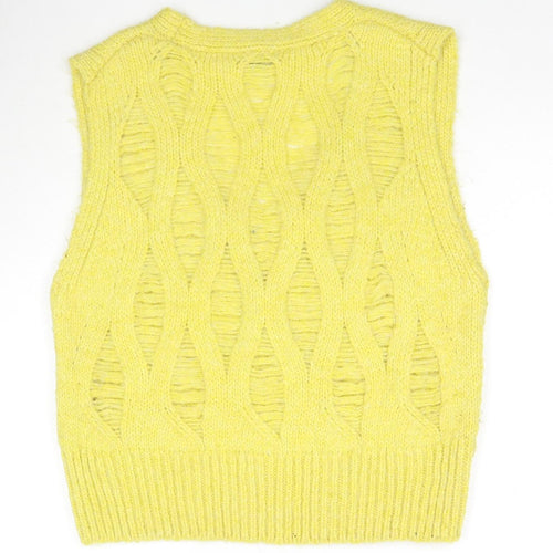 Zara Womens Yellow V-Neck Acrylic Vest Jumper Size L