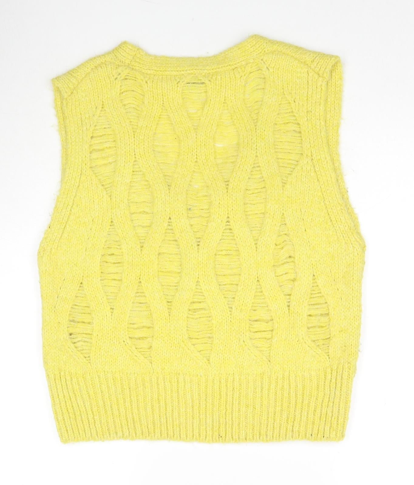Zara Womens Yellow V-Neck Acrylic Vest Jumper Size L