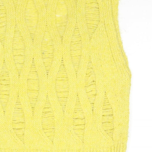 Zara Womens Yellow V-Neck Acrylic Vest Jumper Size L