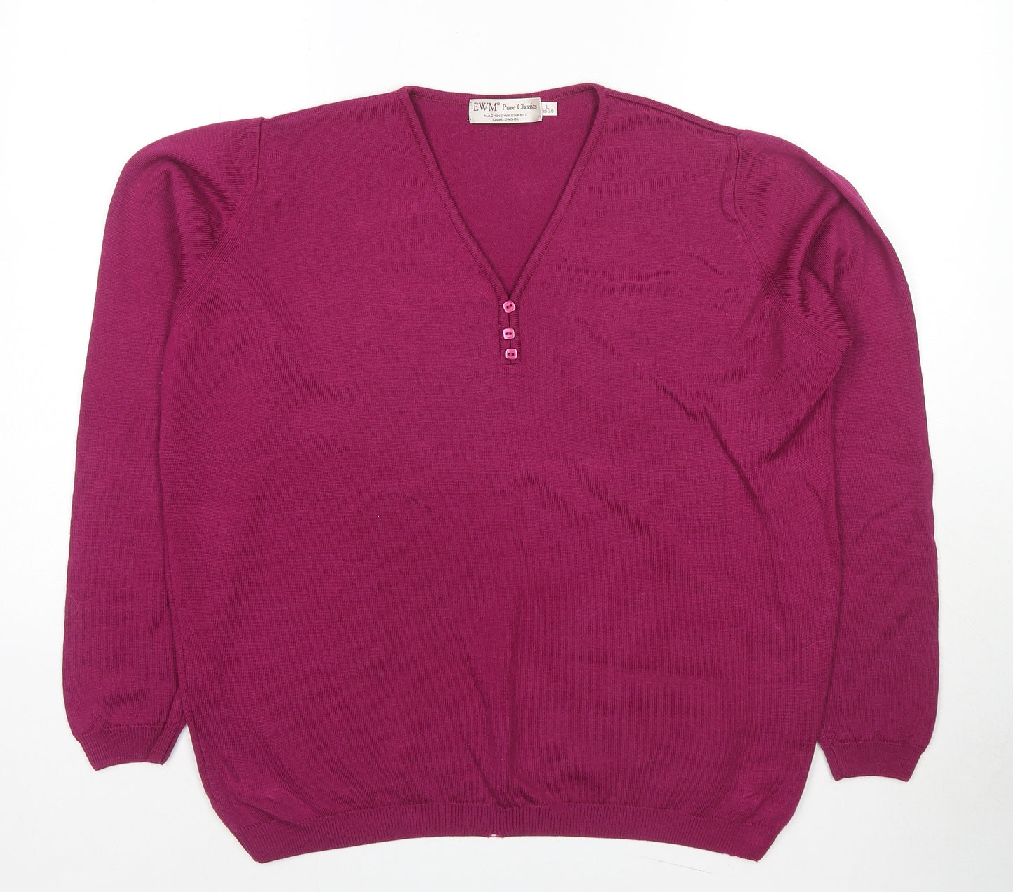 EWM Womens Purple V-Neck Wool Pullover Jumper Size 18 - Size 18-20
