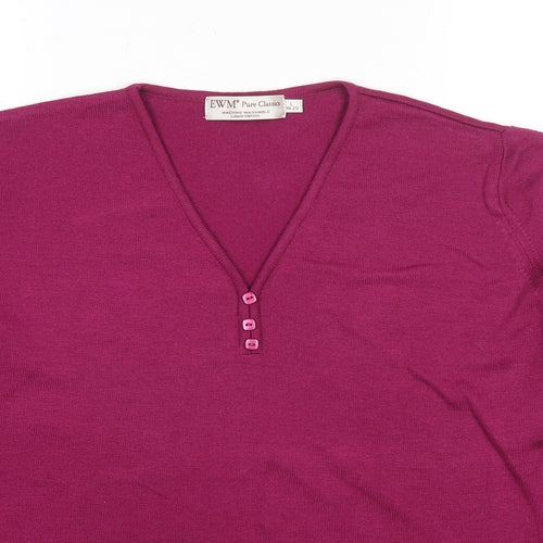 EWM Womens Purple V-Neck Wool Pullover Jumper Size 18 - Size 18-20