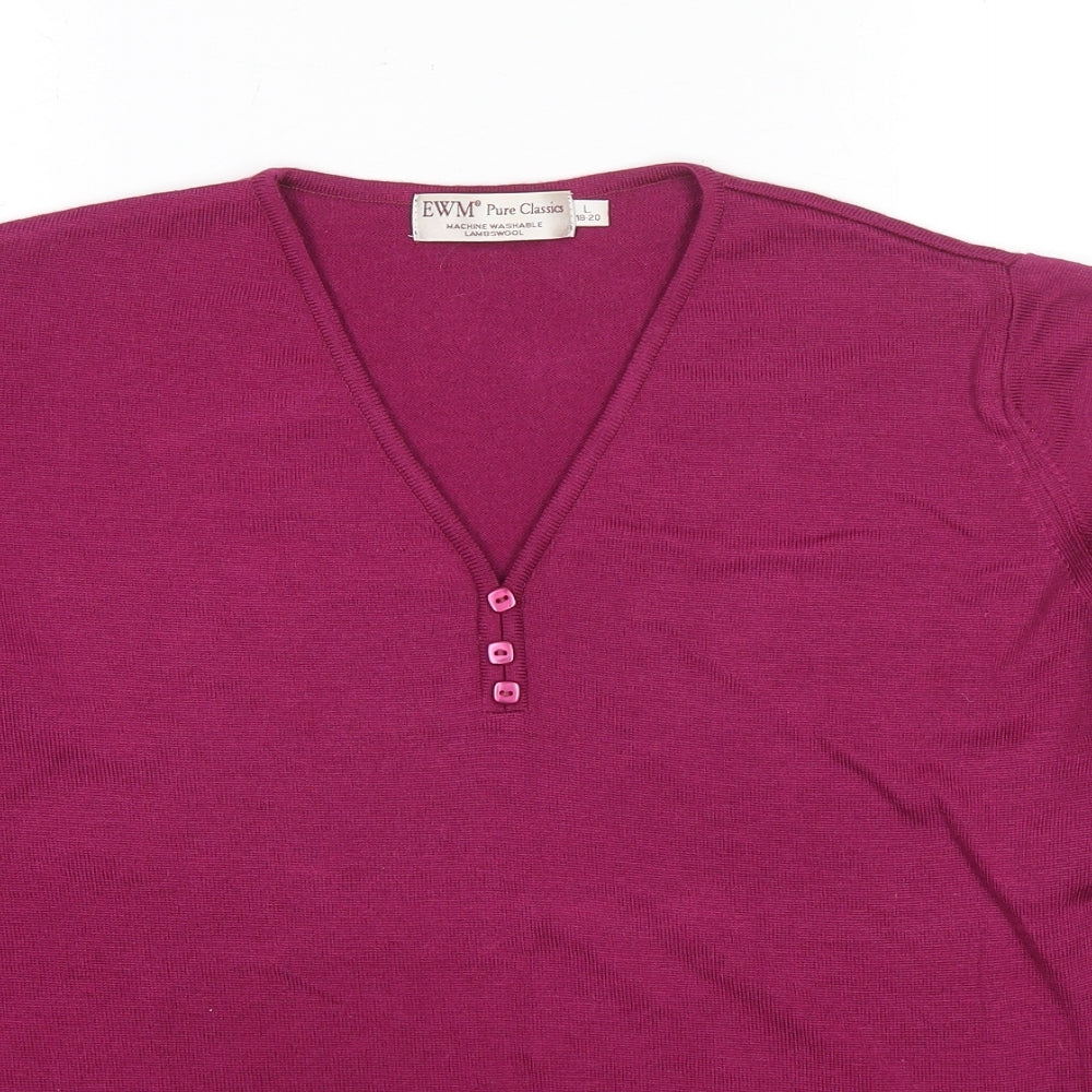 EWM Womens Purple V-Neck Wool Pullover Jumper Size 18 - Size 18-20