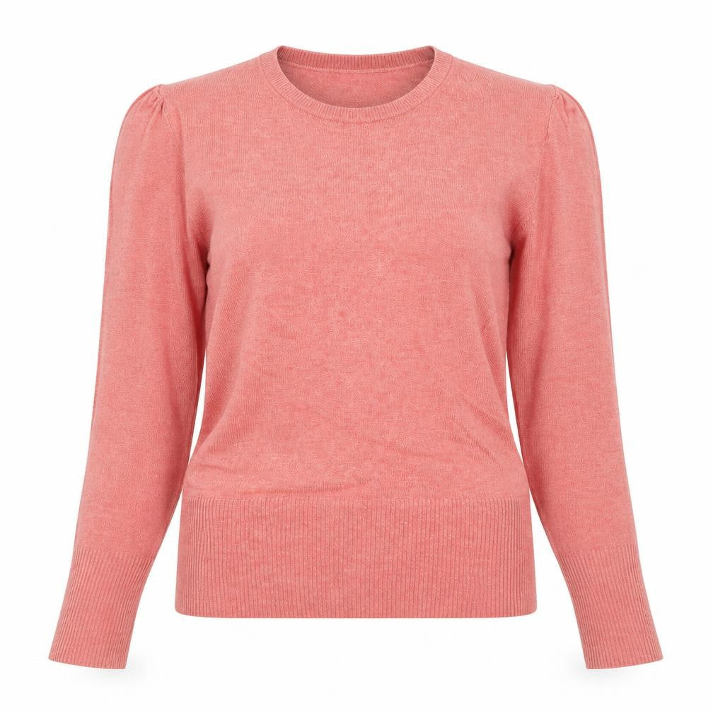 Front view of marks women’s beige round neck viscose jumper, size UK 10
