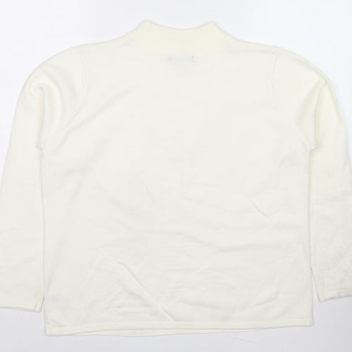 Bonmarché Womens White Round Neck Acrylic Pullover Jumper Size M - Beaded Detail