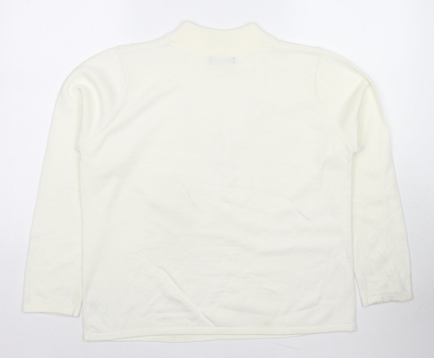 Bonmarché Womens White Round Neck Acrylic Pullover Jumper Size M - Beaded Detail