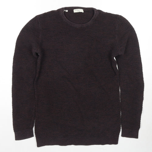 Selected Homme Mens Brown Round Neck Cotton Pullover Jumper Size S Long Sleeve