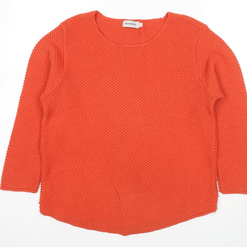 BASSINI Womens Orange Round Neck Acrylic Pullover Jumper Size L