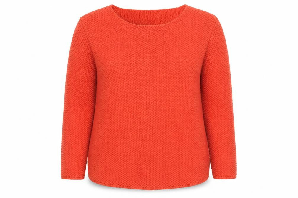 Front view of Bassini women’s orange round neck acrylic jumper, size L