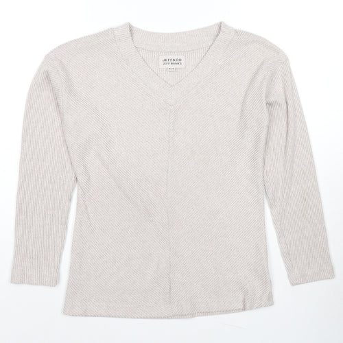 Jeffrey Banks Womens Beige V-Neck Polyester Pullover Jumper Size 8 - Size 8-10