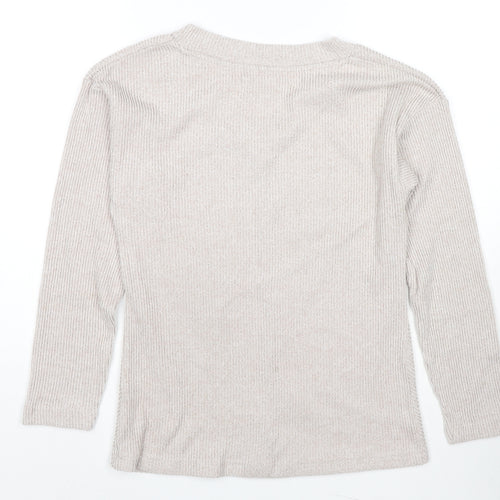Jeffrey Banks Womens Beige V-Neck Polyester Pullover Jumper Size 8 - Size 8-10