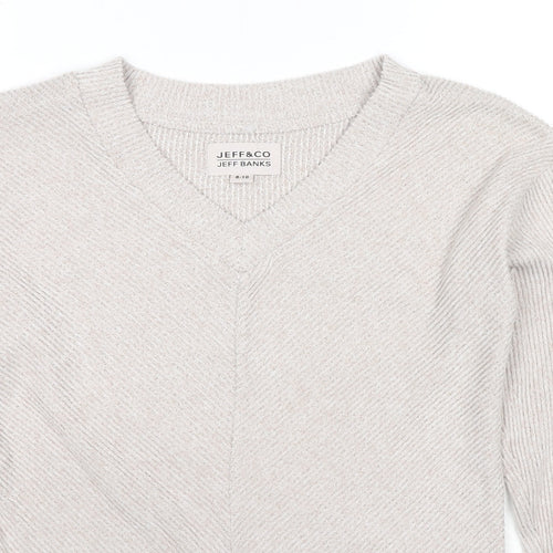 Jeffrey Banks Womens Beige V-Neck Polyester Pullover Jumper Size 8 - Size 8-10