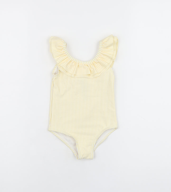 Marks and Spencer Girls Yellow Striped Polyester Bodysuit Outfit/Set Size 9-12 Months Pullover - Swimming Costume
