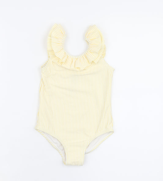 Marks and Spencer Girls Yellow Striped Polyester Bodysuit One-Piece Size 2-3 Years Pullover - Swimming Costume