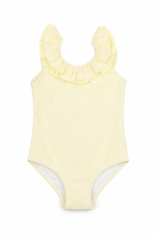 Marks and Spencer Girls Yellow Striped Polyester Bodysuit One-Piece Size 2-3 Years Pullover - Swimming Costume