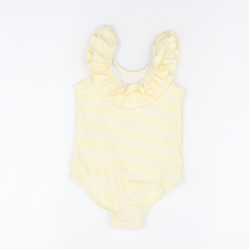 Marks and Spencer Girls Yellow Striped Polyester Bodysuit One-Piece Size 2-3 Years Pullover - Swimming Costume