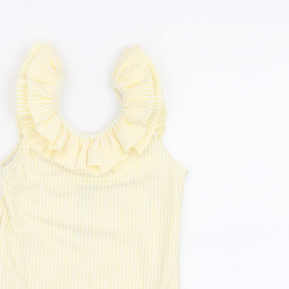 Marks and Spencer Girls Yellow Striped Polyester Bodysuit One-Piece Size 2-3 Years Pullover - Swimming Costume