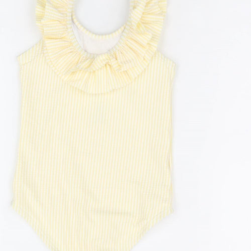 Marks and Spencer Girls Yellow Striped Polyester Bodysuit One-Piece Size 2-3 Years Pullover - Swimming Costume