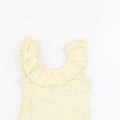 Marks and Spencer Girls Yellow Striped Polyester Bodysuit Outfit/Set Size 9-12 Months Pullover - Swimming Costume