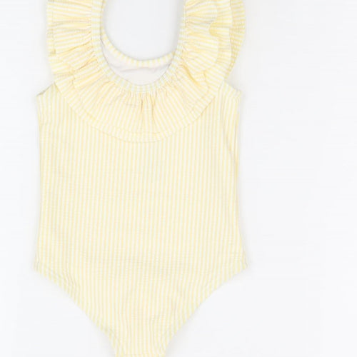 Marks and Spencer Girls Yellow Striped Polyester Bodysuit Outfit/Set Size 9-12 Months Pullover - Swimming Costume