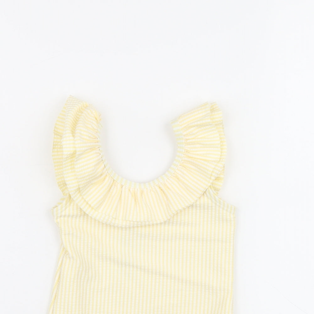 Marks and Spencer Girls Yellow Striped Polyester Bodysuit Outfit/Set Size 12-18 Months Pullover - Swimming Costume