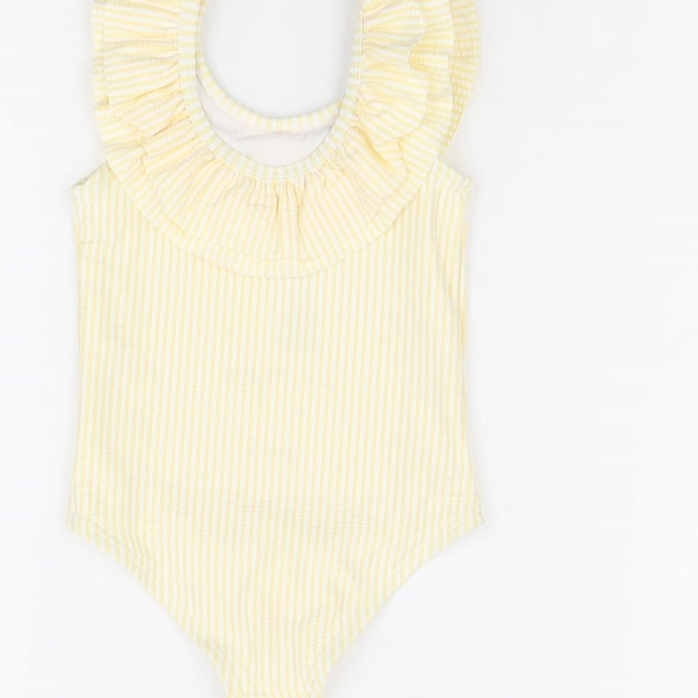 Marks and Spencer Girls Yellow Striped Polyester Bodysuit Outfit/Set Size 12-18 Months Pullover - Swimming Costume