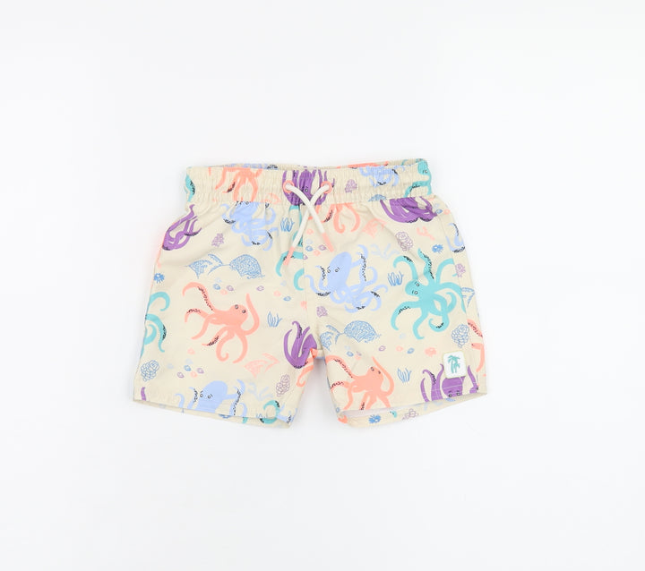 Marks and Spencer Boys Beige Geometric Polyester Shorts Outfit/Set Size 12-18 Months Drawstring - Swim Short, Octopus Print