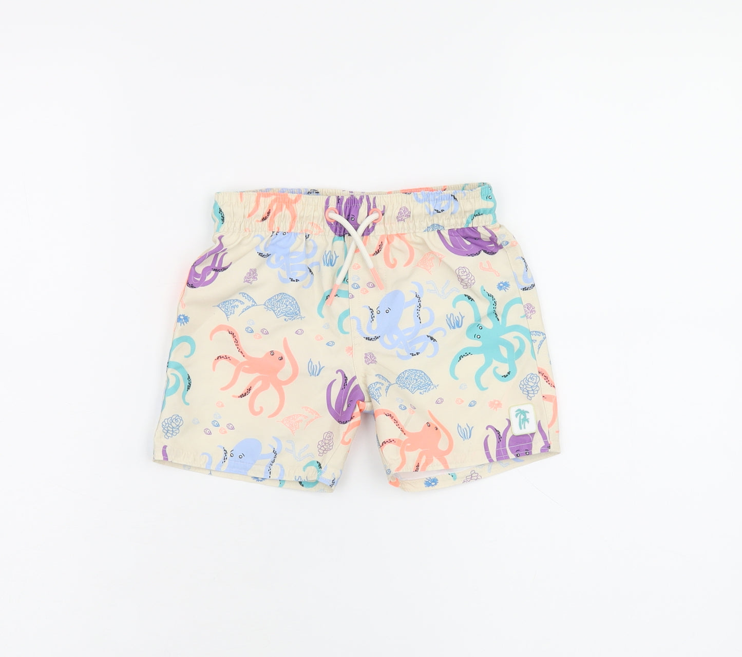 Marks and Spencer Boys Beige Geometric Polyester Shorts Outfit/Set Size 12-18 Months Drawstring - Swim Short, Octopus Print