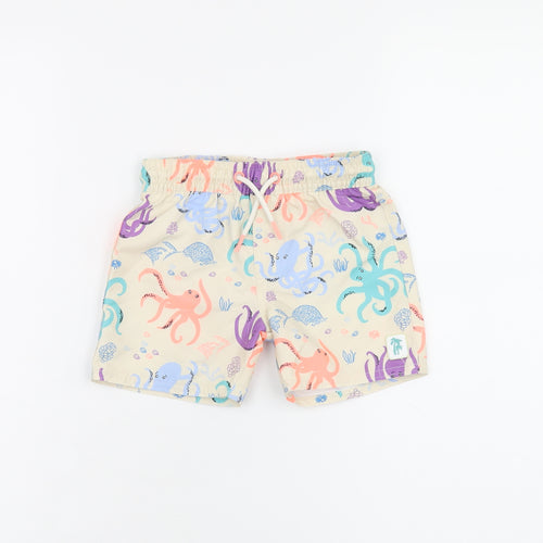 Marks and Spencer Boys Beige Geometric Polyester Shorts Outfit/Set Size 12-18 Months Drawstring - Swim Short, Octopus Print