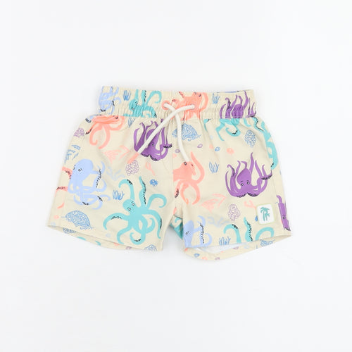 Marks and Spencer Boys Beige Geometric Polyester Shorts Outfit/Set Size 3-6 Months Drawstring - Swim Short, Octopus Print