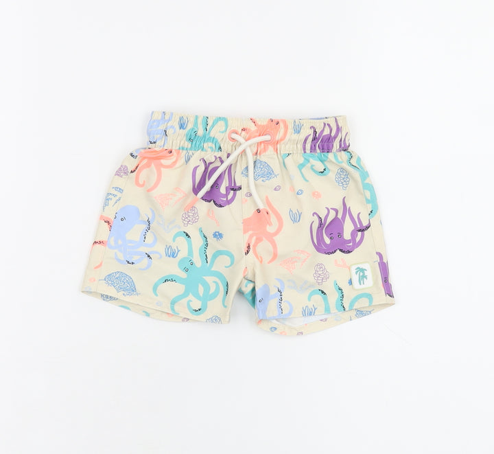 Marks and Spencer Boys Beige Geometric Polyester Shorts Outfit/Set Size 3-6 Months Drawstring - Swim Short, Octopus Print