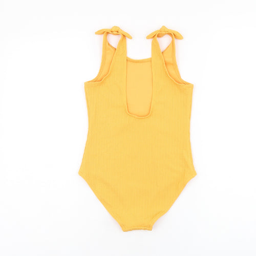 Marks and Spencer Girls Orange Polyester Bodysuit One-Piece Size 9-10 Years Pullover - Swimming Costume