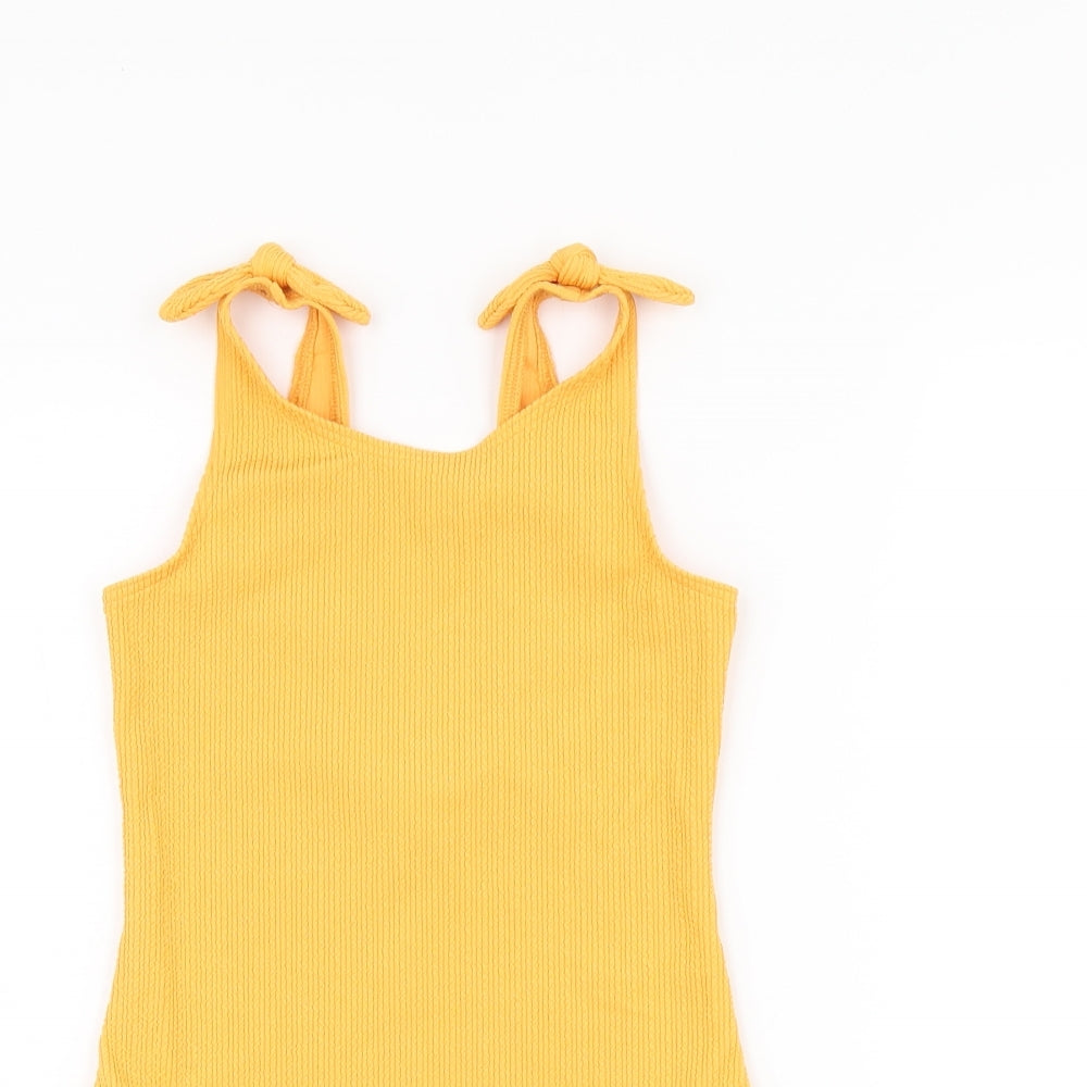 Marks and Spencer Girls Orange Polyester Bodysuit One-Piece Size 9-10 Years Pullover - Swimming Costume