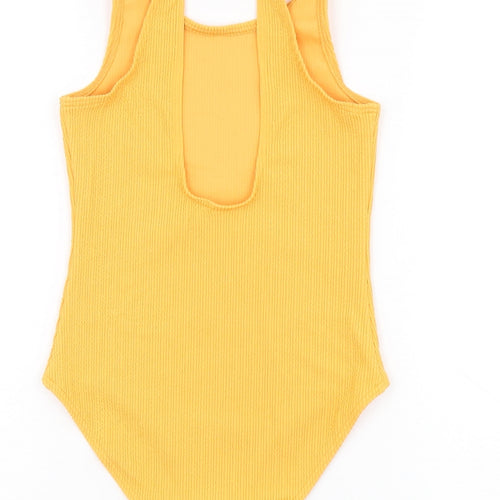 Marks and Spencer Girls Orange Polyester Bodysuit One-Piece Size 9-10 Years Pullover - Swimming Costume