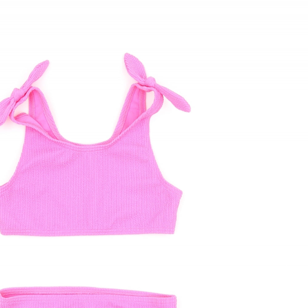 Marks and Spencer Girls Pink Polyester Bodysuit Outfit/Set Size 6-7 Years Pullover - Bikini Set