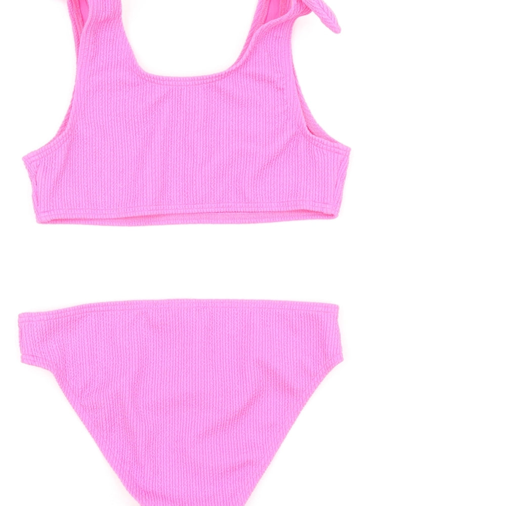 Marks and Spencer Girls Pink Polyester Bodysuit Outfit/Set Size 6-7 Years Pullover - Bikini Set
