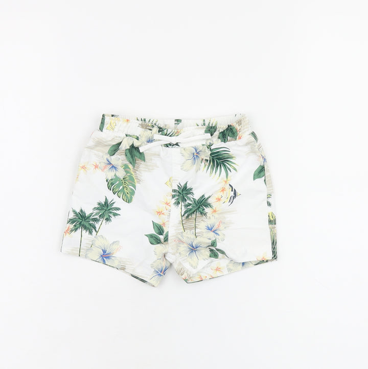 Marks and Spencer Boys White Floral Polyester Shorts Outfit/Set Size 6-9 Months Drawstring - Swim Short