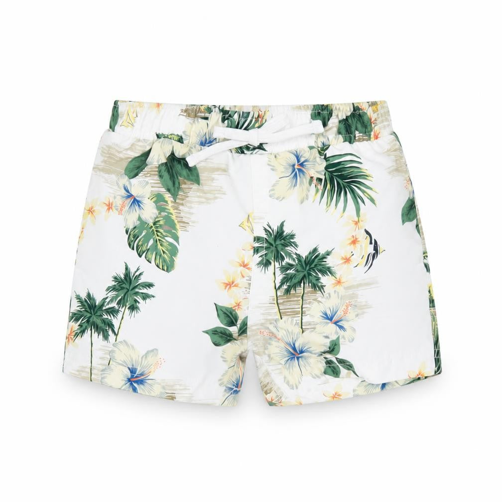 Marks and Spencer Boys White Floral Polyester Shorts Outfit/Set Size 6-9 Months Drawstring - Swim Short