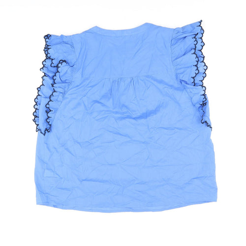 Marks and Spencer Womens Blue Cotton Basic T-Shirt Size 16 Round Neck