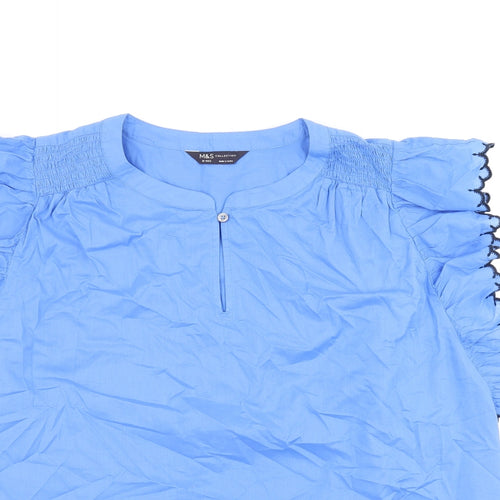 Marks and Spencer Womens Blue Cotton Basic T-Shirt Size 16 Round Neck