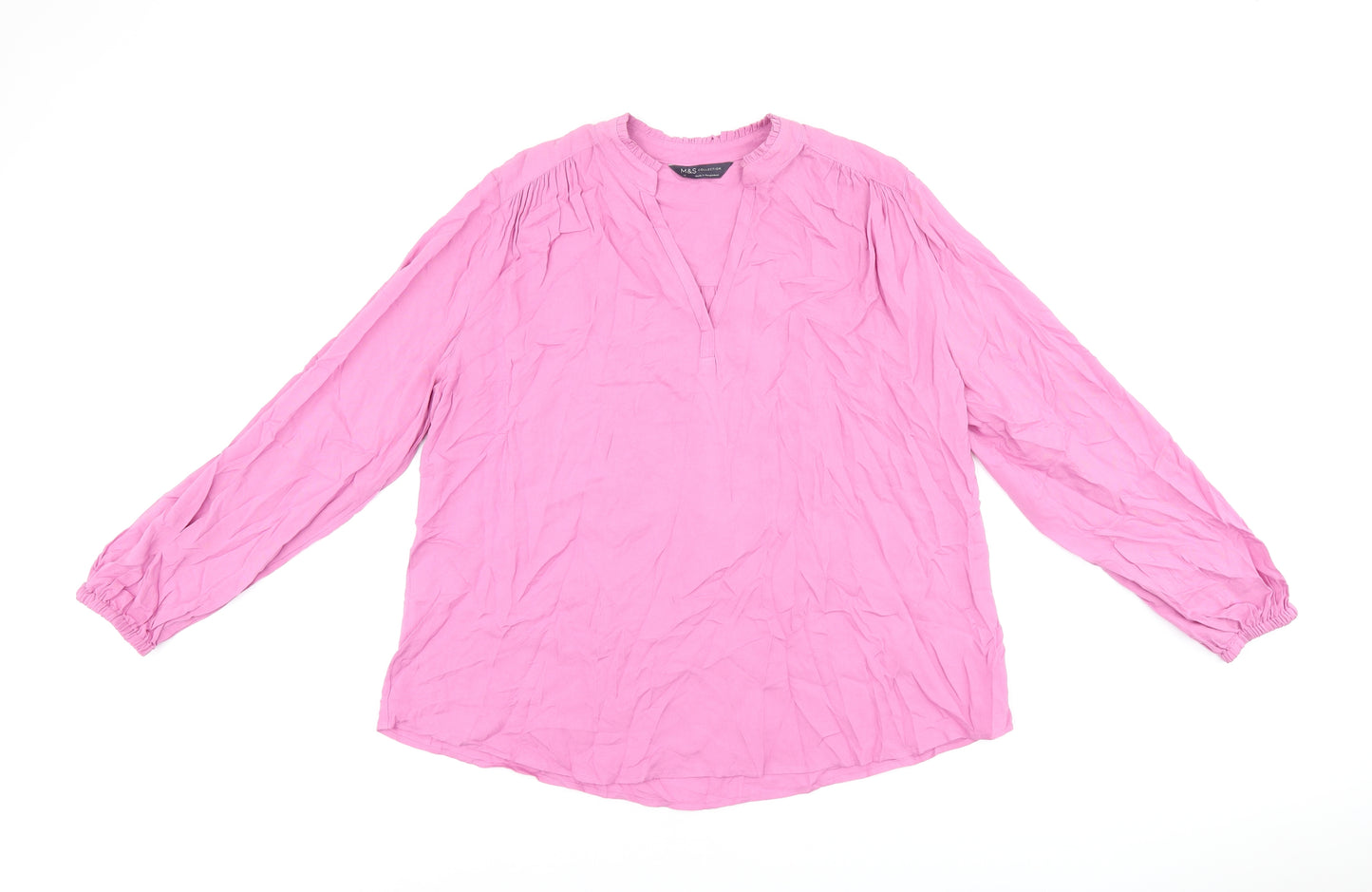 Marks and Spencer Womens Purple Viscose Basic T-Shirt Size 12 V-Neck