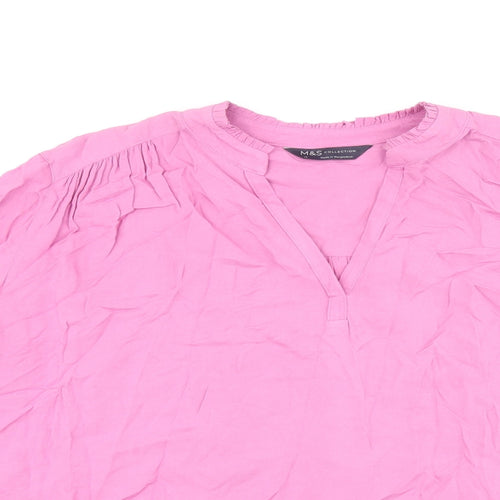 Marks and Spencer Womens Purple Viscose Basic T-Shirt Size 12 V-Neck
