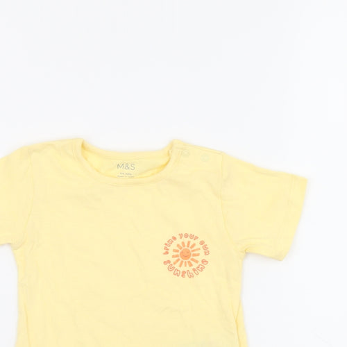 Marks and Spencer Baby Yellow Cotton Basic T-Shirt Size 6-9 Months Round Neck Snap - Bring Your Own Sunshine