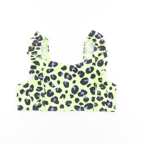 Marks and Spencer Girls Green Animal Print Polyamide Cropped T-Shirt Size 12-13 Years Square Neck Pullover - Bikini Top