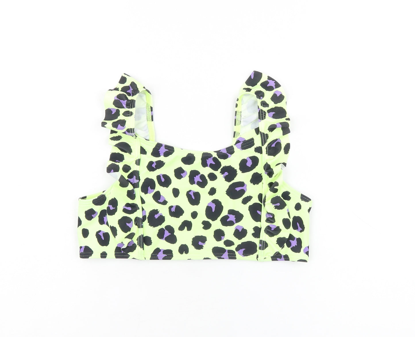 Marks and Spencer Girls Green Animal Print Polyamide Cropped T-Shirt Size 12-13 Years Square Neck Pullover - Bikini Top